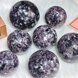 Lapidolite with smoky quartz sphere